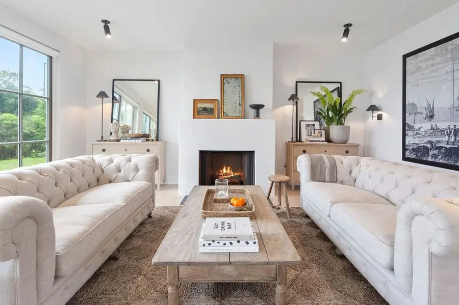 Living room of the Bass River home Lewis Bay Builders built for designer Kelly McGuill