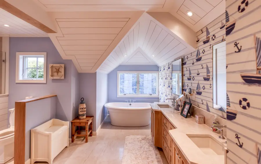 Bathroom addition seen from the vanity to the tub