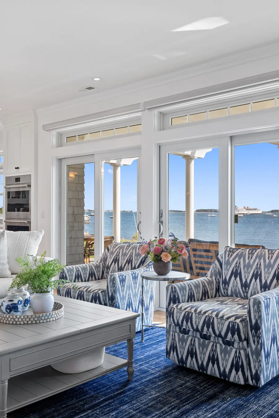 Sitting area by the sliders looking out to the harbor