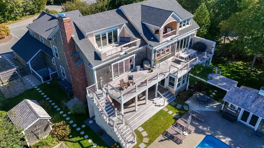 Back decks and the brick chimney from above