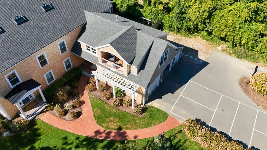 Front walk, pergola and garage from above