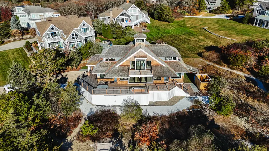 Modern beach house on Great Island seen from above